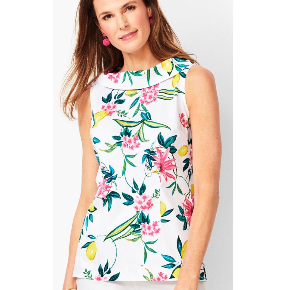 RSVP by Talbots NEW Audrey Top Womens Size 14 White Floral & Lemon Print Shell